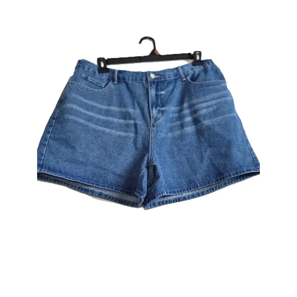 High Rise Denim Shorts Medium Wash Relaxed Fit Elastic Back Size 2XL